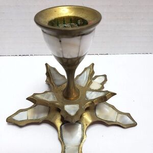 Brass and Mother-of-Pearl Star Candle Holder - White Brass Accent